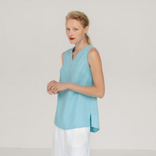 LIMITED EDITION Sky Blue Linen Daffodil Top 1