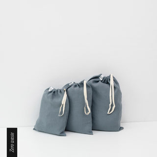 Zero Waste Blue Fog Linen Drawstring Bags Set of 3 2