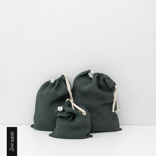 Zero Waste Forest Green Linen Drawstring Bags Set of 3 1