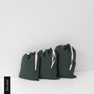 Zero Waste Forest Green Linen Drawstring Bags Set of 3 2