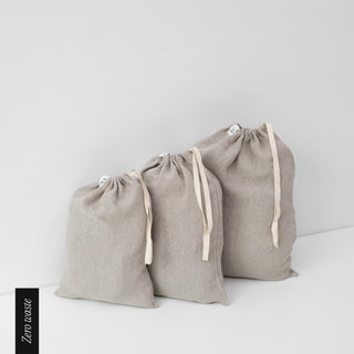 Zero Waste Natural Linen Drawstring Bags Set of 3 2