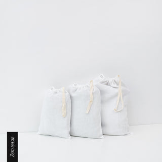 Zero Waste White Linen Drawstring Bags Set of 3 2