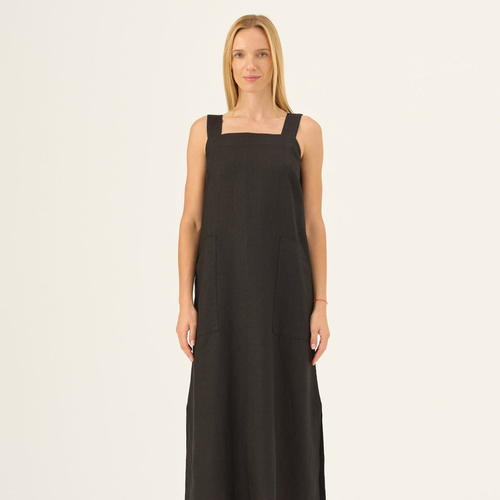 Black Linen Fugue Dress Color options / XL