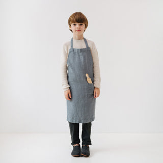 Blue Fog Kids Washed Linen Apron with Rolling Pin in the Pocket 