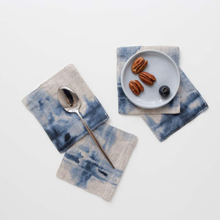 Set of 4 Tie Dye on Natural Washed Linen Coasters 