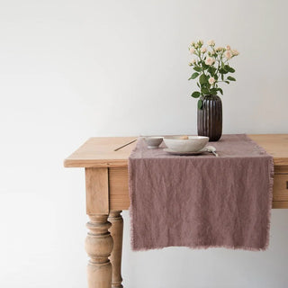 Ashes of Roses Linen Table Runner with Fringes 