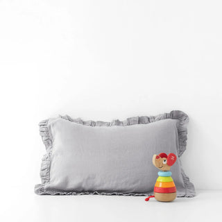 Kids Light Grey Linen Pillowcase with Frills 