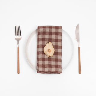 Chocolate Gingham Linen Napkins Set of 2 
