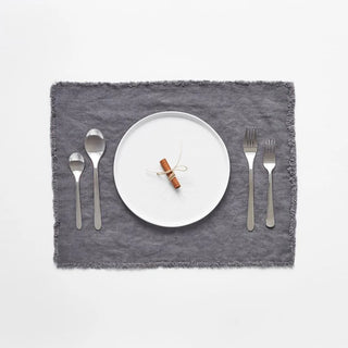 Dark Grey Linen Placemat with Fringes 