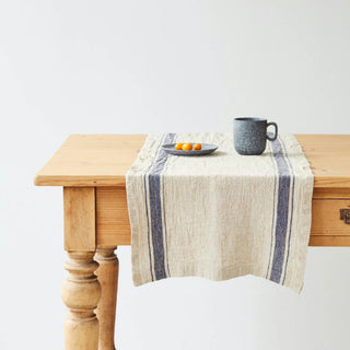 Blue Stripe Vintage Linen Table Runner 