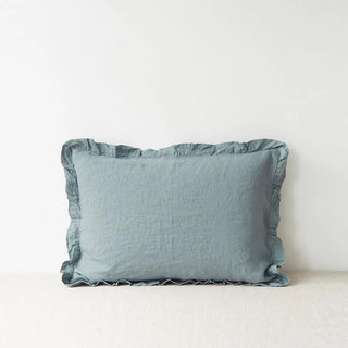 Blue Fog Linen Pillowcase with Frills 