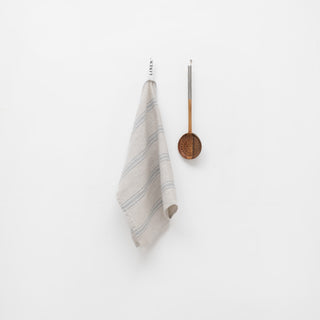 Grey Blue Wide Stripe Linen Kitchen Towel 
