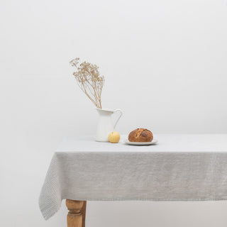 Grey Blue Pinstripe Linen Tablecloth 