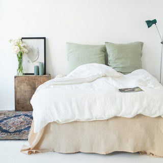 Sage Soft Washed Linen Pillowcase In Cozy Bedroom 