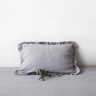 Light Grey Linen Pillowcase with Frills 