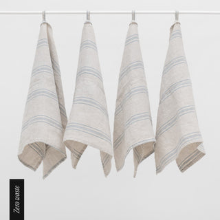 Zero Waste Grey Blue Wide Stripe Linen Kitchen Towels Set of 4 1