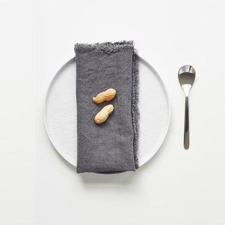 Dark Grey Linen Napkins with Fringes Set of 2 