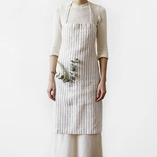 Natural White Stripes Linen Daily Apron 