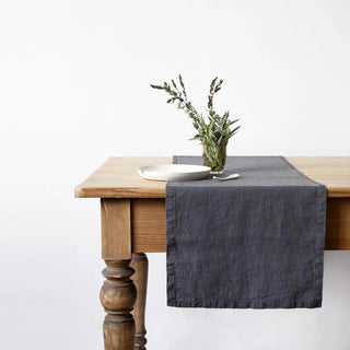 Dark Grey Linen Table Runner 