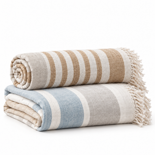Allure Stripe Linen Blanket +Amber Stripe Linen Beach Towel 