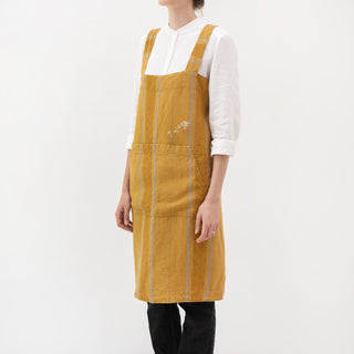 Amber Bronze Stripes Linen Pinafore Apron 3