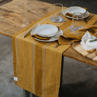 Amber Bronze Stripes Linen Table Runner 3