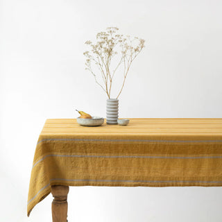 Amber Bronze Stripes Linen Tablecloth 