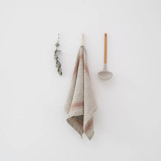 Beige Stripe Vintage Linen Kitchen Towel 