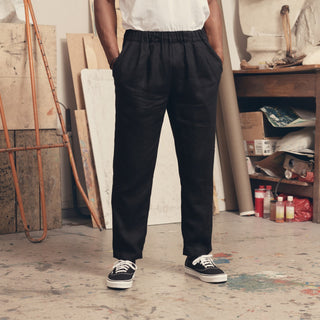 Black Linen Acorn Trousers 3