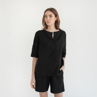 Black Linen Clover Pyjama Set 