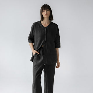 Black Linen Primrose Loungewear Set 1