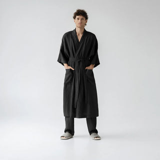 Black Linen Summer Bathrobe 