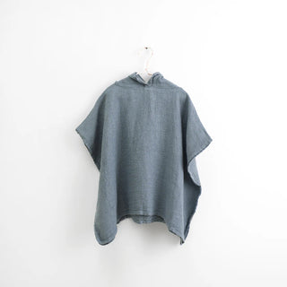 Kids Blue Fog Linen Fine Waffle Poncho 