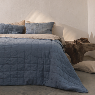 Blue Fog Quilted Blanket + Blue Fog Quilted Pillow Sham + Melange Duvet Cover + Melange Pillowcase 1 