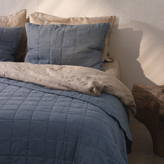 Blue Fog Quilted Blanket + Blue Fog Quilted Pillow Sham + Melange Duvet Cover + Melange Pillowcase 1 