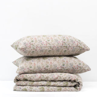 Botany 2 Washed Linen Duvet Cover Set Folded With Two Pillows 