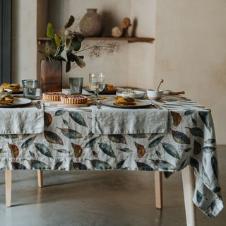 Golden Fall on Natural Linen Tablecloth 3