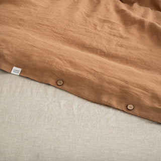 Camel Linen Duvet Cover Set Buttons 3