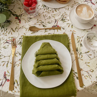 Christmas Green Linen Napkins with Fringes Set of 2 5