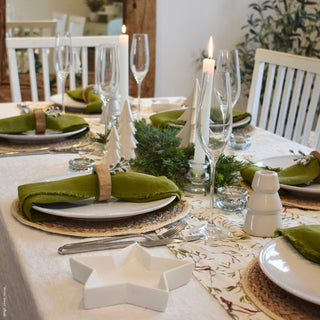 Christmas Green Linen Napkins with Fringes Set of 2 6