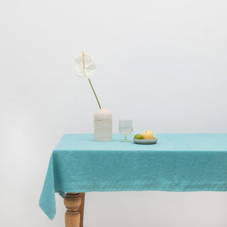 Coastal Blue Linen Tablecloth 