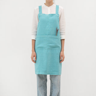 Coastal Blue Linen Crossback Apron 1