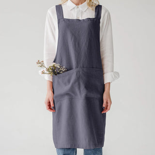 Dark Grey Linen Crossback Apron 