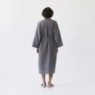 Dark Grey Linen & Cotton Honeycomb Waffle Bathrobe 5