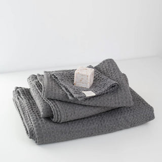 Dark Grey Linen & Cotton Honeycomb Waffle Towel 