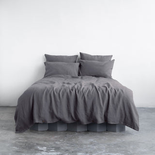 Dark Grey Washed Linen Duvet Cover Set 