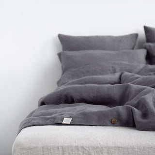 Dark Grey Linen Duvet Cover Set 3