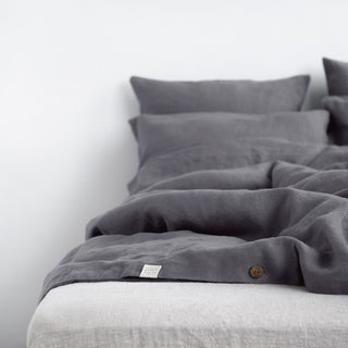 Dark Grey Linen Duvet Cover Set With Buttons 3