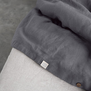 Dark Grey Linen Duvet Cover Set With Buttons 4