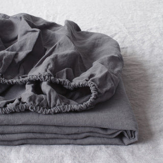 Folded Dark Grey Linen Fitted Sheet 